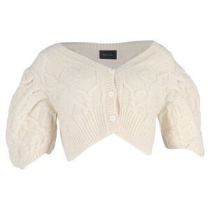 Simone Rocha Cropped Short Puff Sleeve Cardigan in Ivory Alpaca
